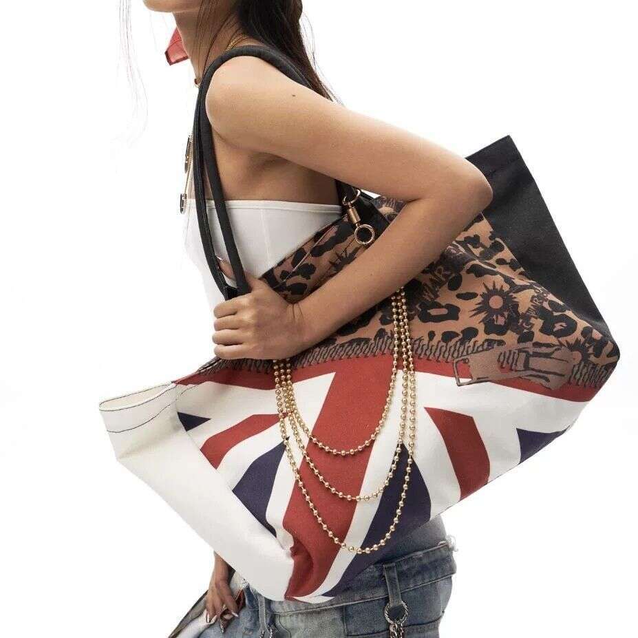 toteBag Shoulder bag ROSE NOIRE Vintage Leopard Print Rice Stitching Large Capacity Canvas Chain Tote Bag For Men And Women