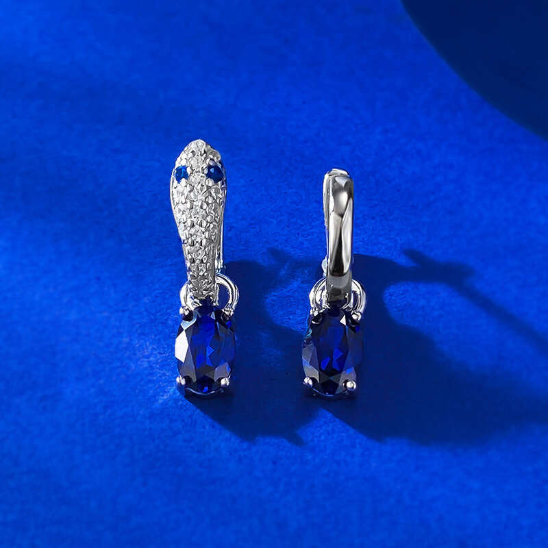 Mujing 2024 New S Sier Niche Design Red Blue Green Gemstone Earrings 4*6 Oval Exquisite Ear Jewelry