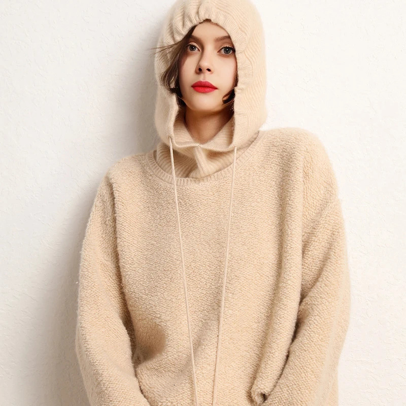 Cashmere Womens Winter Hat 100%Wool Soft Warm Balaclava Beanies Ear Face Neck Protect Dual-Use Fashion False Collar Hat Ski Cap 250808