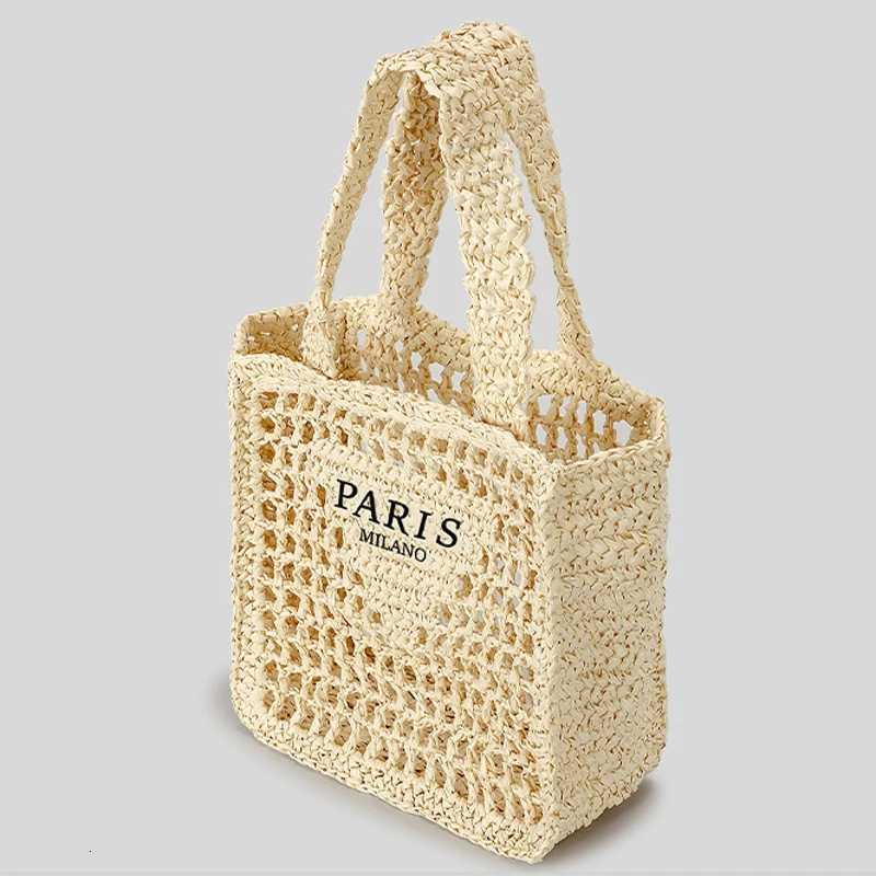 Casual Hollow Straw Tote Bag Designer Letters Paper Woven Women Handbags Handmade Summer Beach Shoulder Bags Z250813