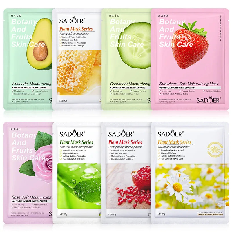 8pcs SADOER Fruits Face Mask Beauty Facial skincare Masks Moisturizing Firming Hydrating Facial Mask Face Care Korean Cosmetics 250807