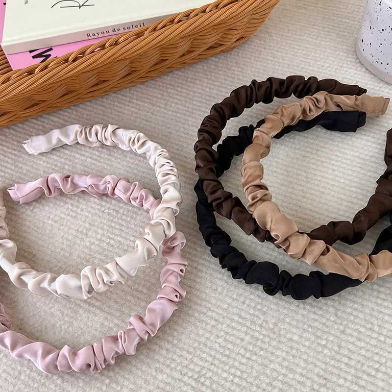 2023 New Solid Color Silky Satin Pleats Bands for Women Girls Elegant Hair Hoop Wash Face Hair Band Fashion Hair Accessories X250812
