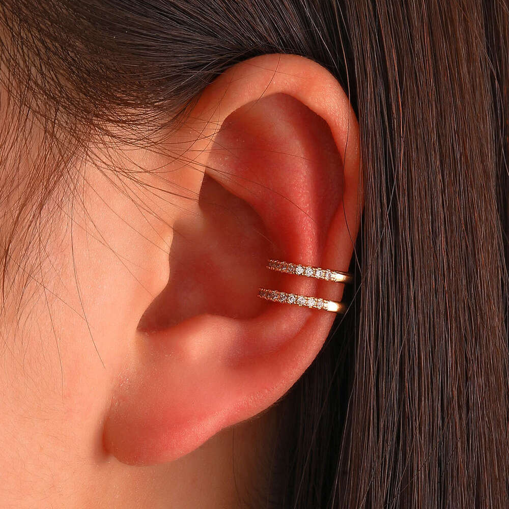 Ins Style Copper Inlaid Zircon Double Layer Cuff Women, Unique and Simple Colorful Geometric Ear Clip for Non-Pierced Ears
