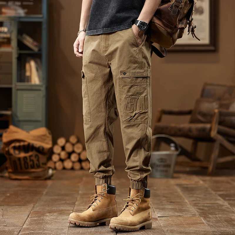 Trendy Mens Cargo Pants 100% Cotton Elastic Jogger Trousers Male Pocket Casual Fashion Spring Summer Streetwear Slim Feet Outdoor X250812