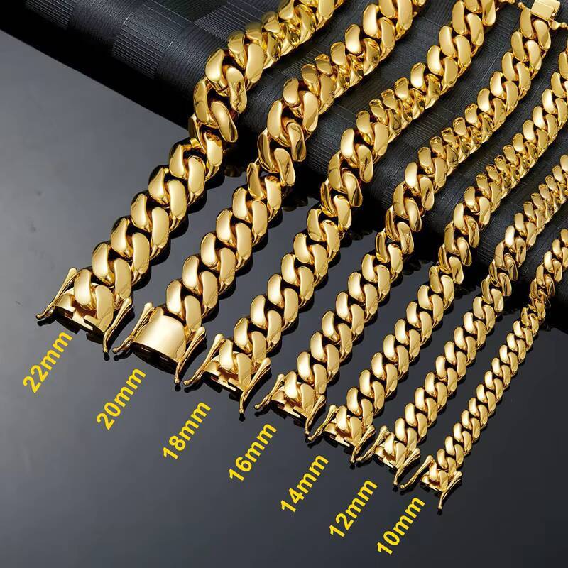 Wholesale Fashion Jewelry 14K 18K Gold Plated Heavy Chunky Solid Miami Cuban Link Chain Hip Hop Necklace for Men