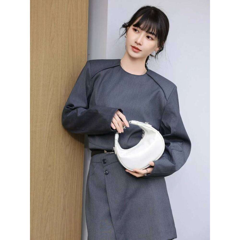 New Wine Red Commonly Used Half Moon Tote Glossy Oil Wax First Layer Cow Leather Women Crossbody Small Female Shoulder Bag