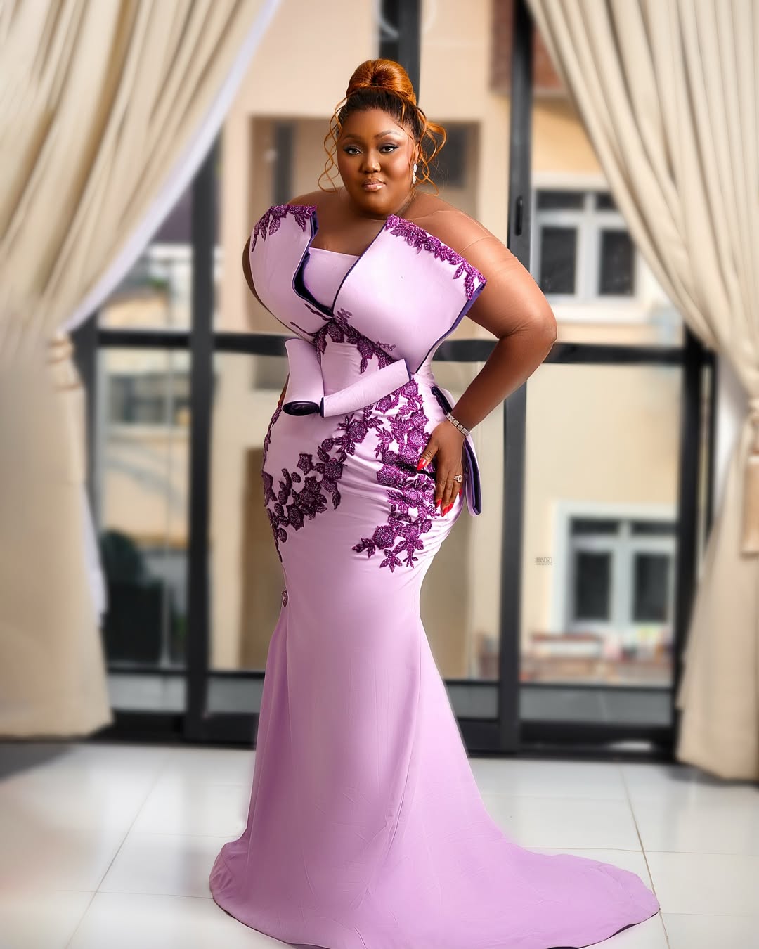 Mermaid Light Piurple Plus Size Prom Dress 2025 Evening Dresses For Special Occasions Sheer Neck Appliqued Lace Illusion Birthday Second Reception Gow