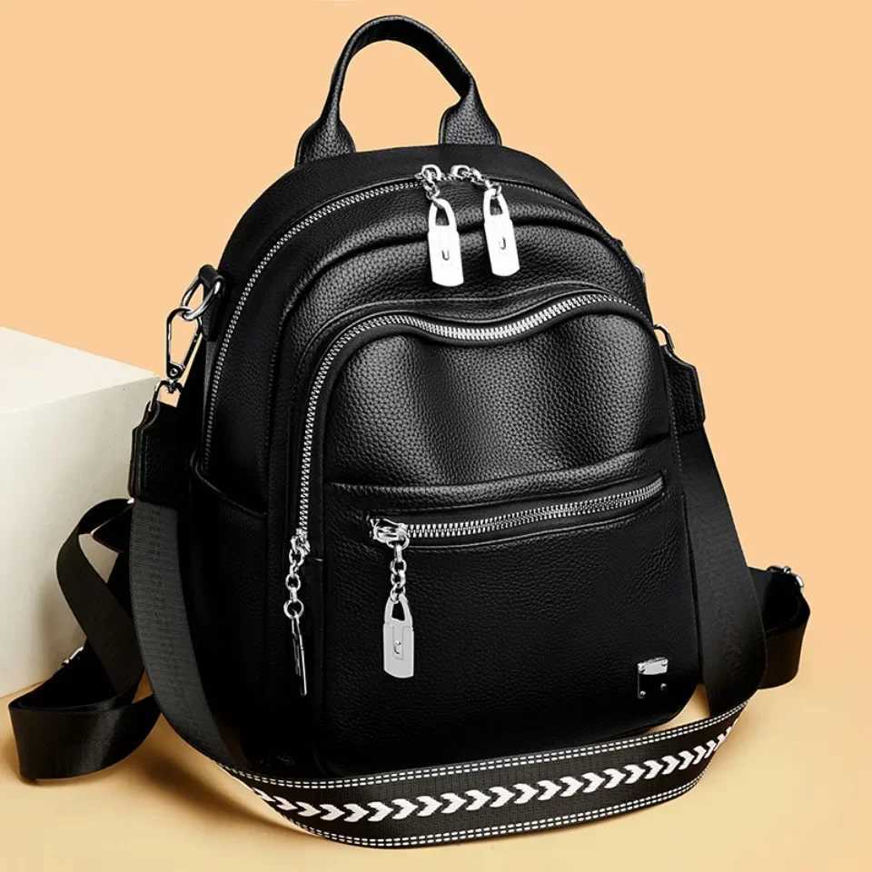 Women High Quality Backpack Solid Color Student School Bag Female Soft Leather Rucksack Ladies Casual Travel Commuting Sac A Dos Y250811