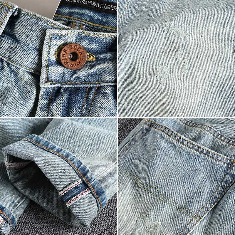 Heavy washing in autumn to make worn Bai Qian blue jeans men slim small straight joker youth casual pants tide X250812