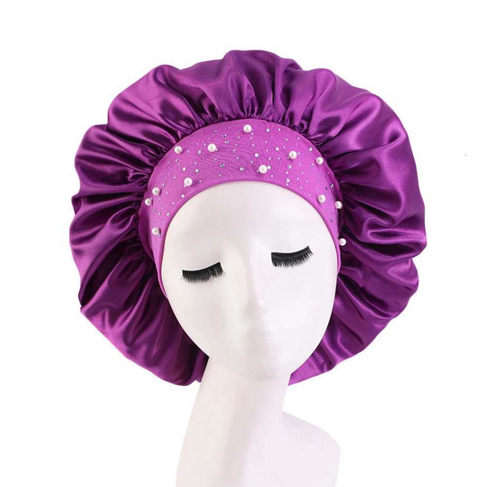 New Satin Sleep Cap Rhinestone Sleeping Bonnet Women Hat Night Hair Care Salon Shower Makeup Headband Muslim Hijab Head Cover XJ250812
