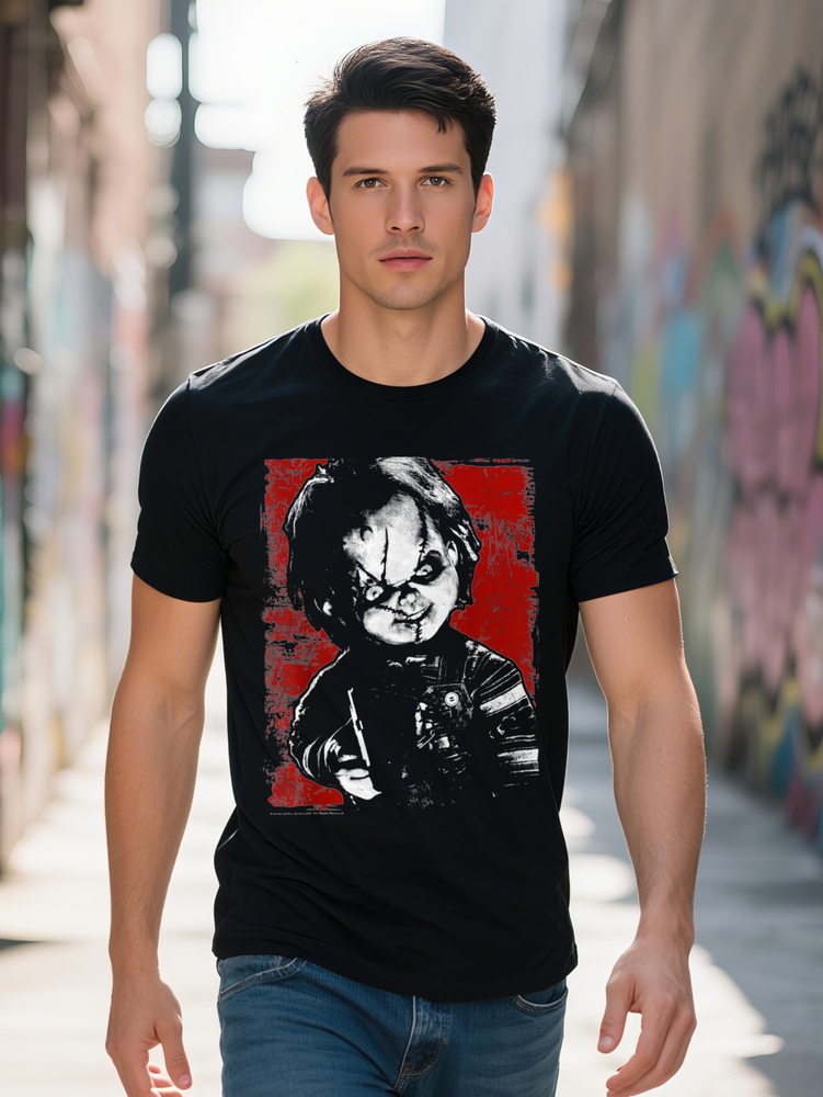 Men Plus Size Youngsters s Play Chucky Distressed Portrait T Shirt Black Cotton Casual Tee with Graphic Print Short