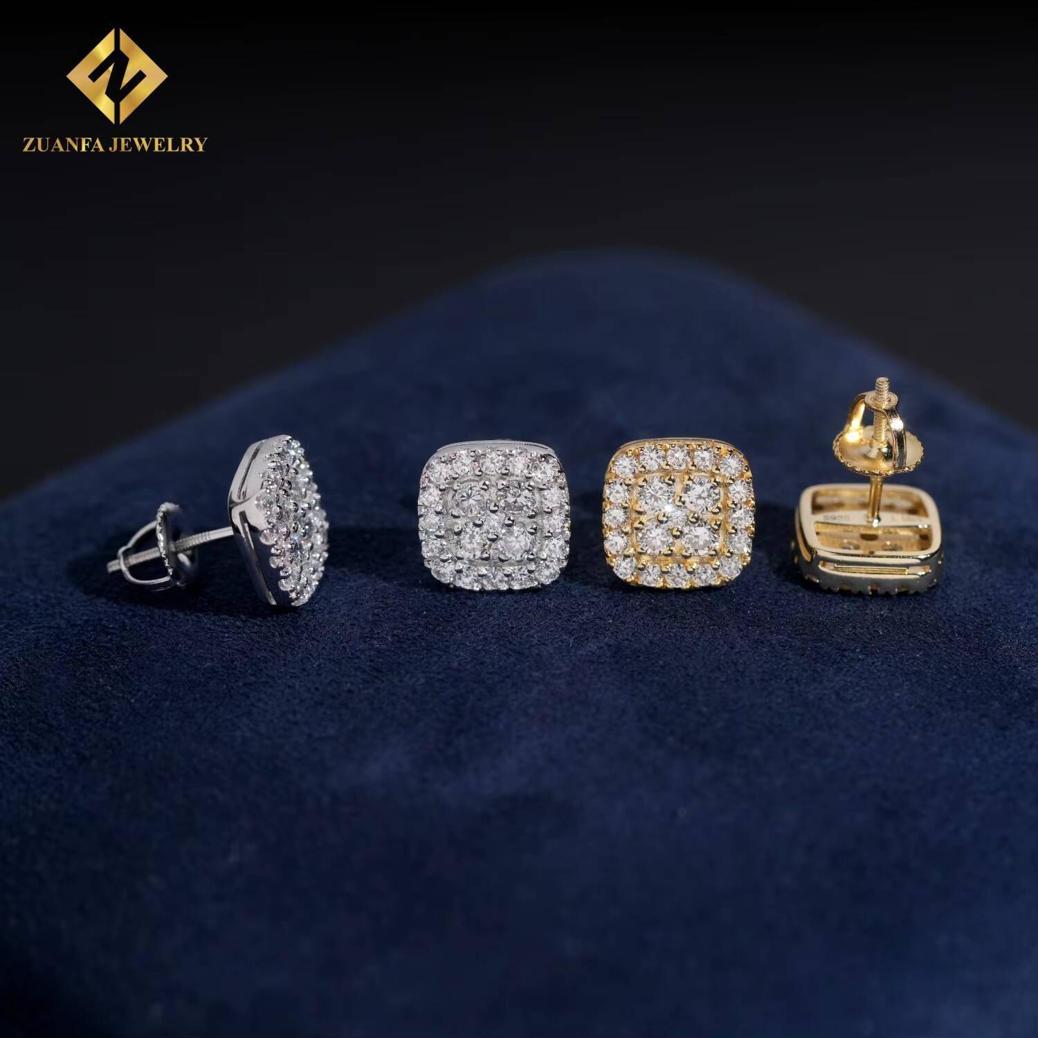 Luxury Jewelry Lab-Grown Diamond Igi Certified 925 Sterling Silver Screwback Square Earrings Stud Iced Out Hip Hop Men