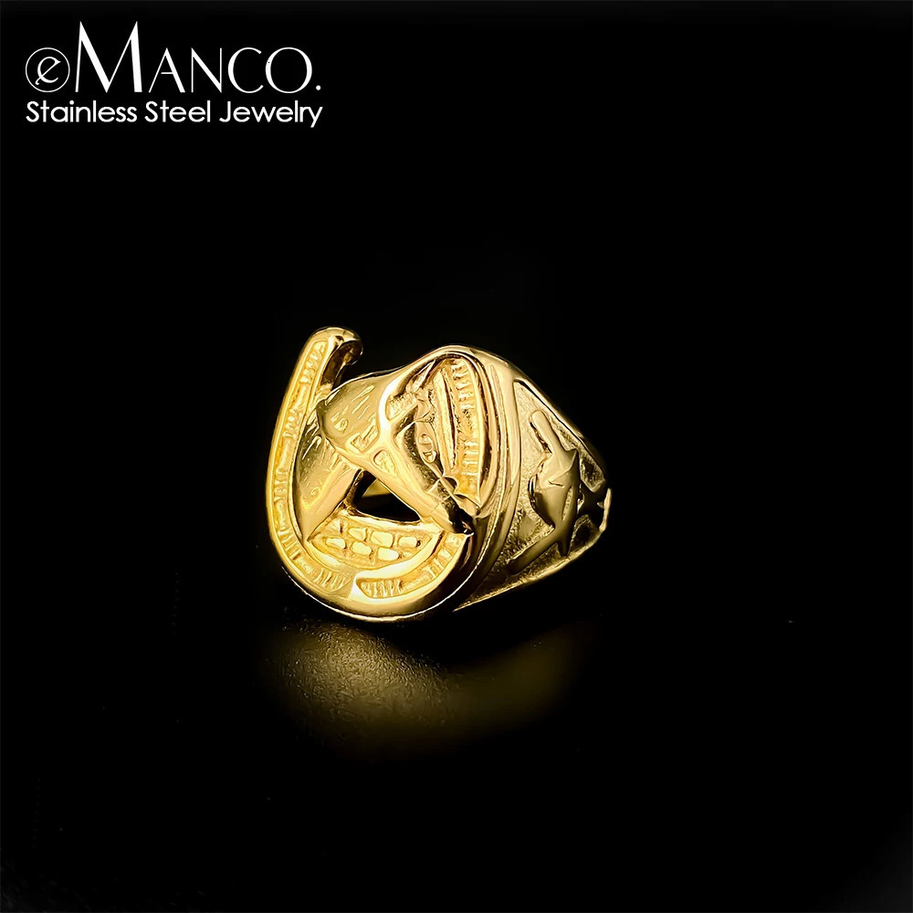 Vintage Horse Head Horseshoe Tricolor Ring 19MM Wide Stainless Steel Mens Punk Exaggerated Alien Jewelry For Sale 250812