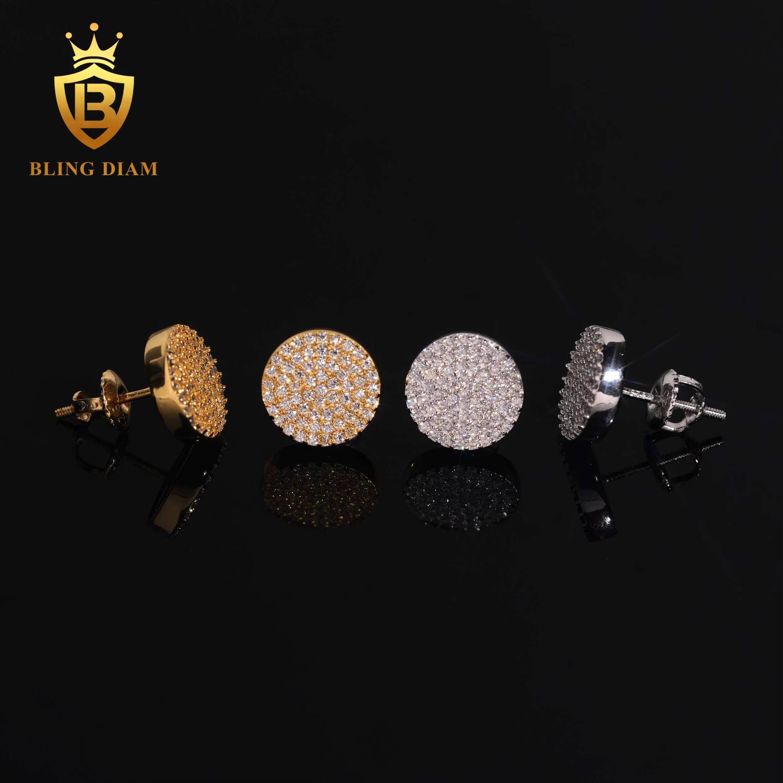 Hot Sale Fashion Moissanite Hip Hop Earring 10.5mm VVS1 Iced Out Moissanite Diamond Earrings 925 Sterling Silver Stud Earrings