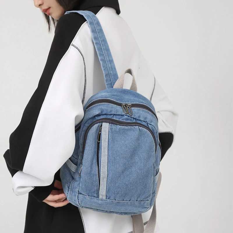 2024 New Backpack Washed Denim Korean Style Casual Shoulder Bag Simple Travel Large Capacity Men and Women Backpack Y250811
