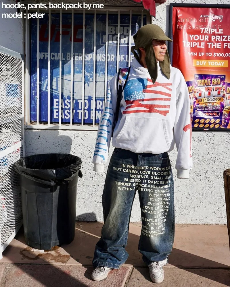 Y2K men Jeans vintage American Pattern letter jeans streetwear gothic Harajuku Hip Hop men women Fashion Casual wide leg jeans 250811