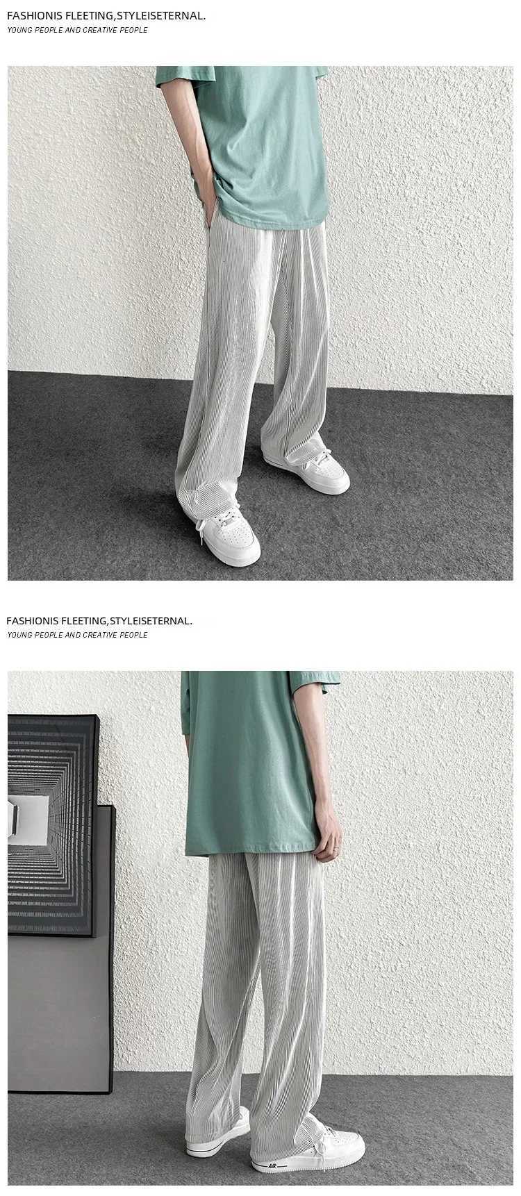Men Pants Summer Straight Pants Mens Loose Thin Section Drape Ice Silk Pants Wide Leg Sports Casual Pants Fits 00kg W250812