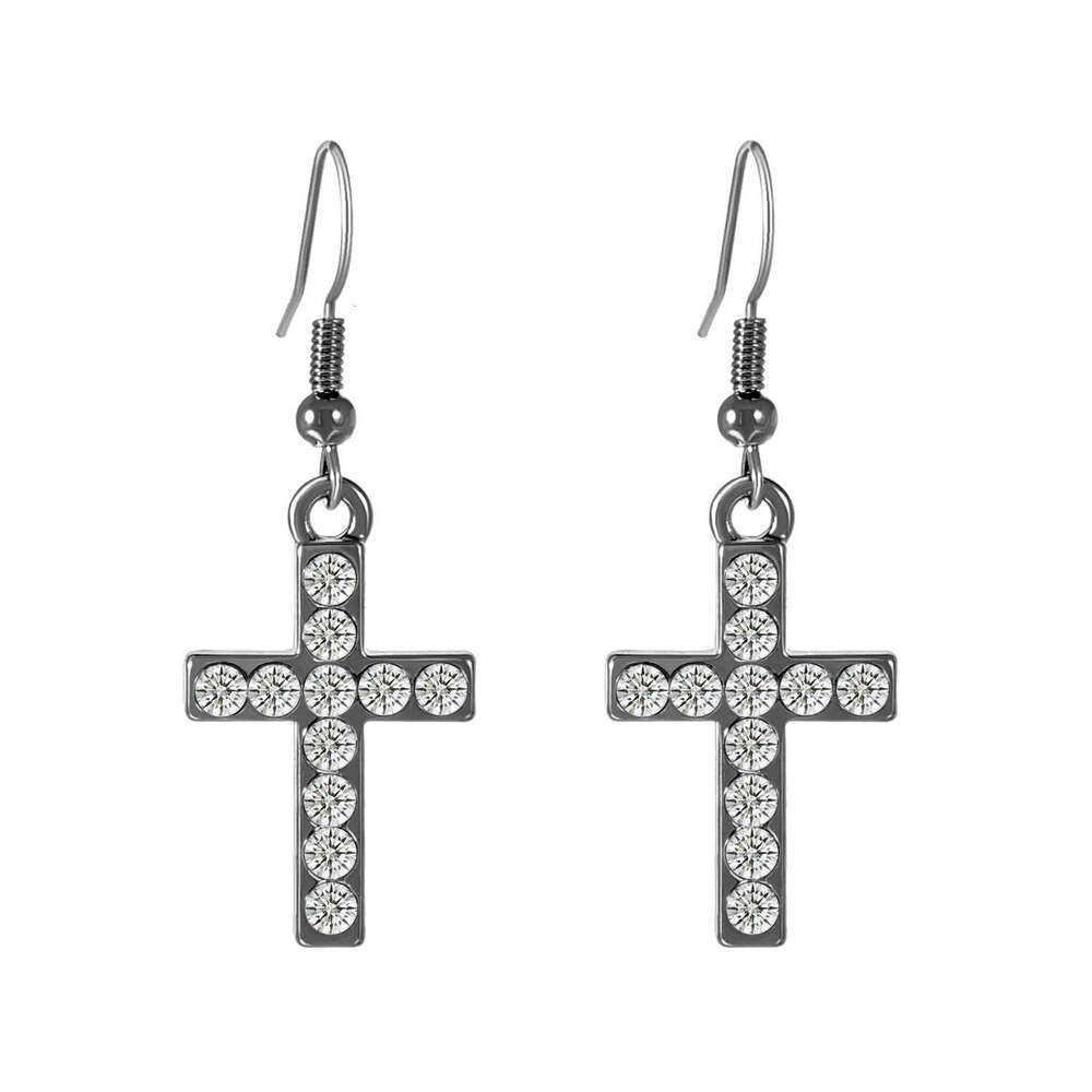 Gothic Dark Dia-Studded Ins Style Personality Temperament Cross Earrings for Women