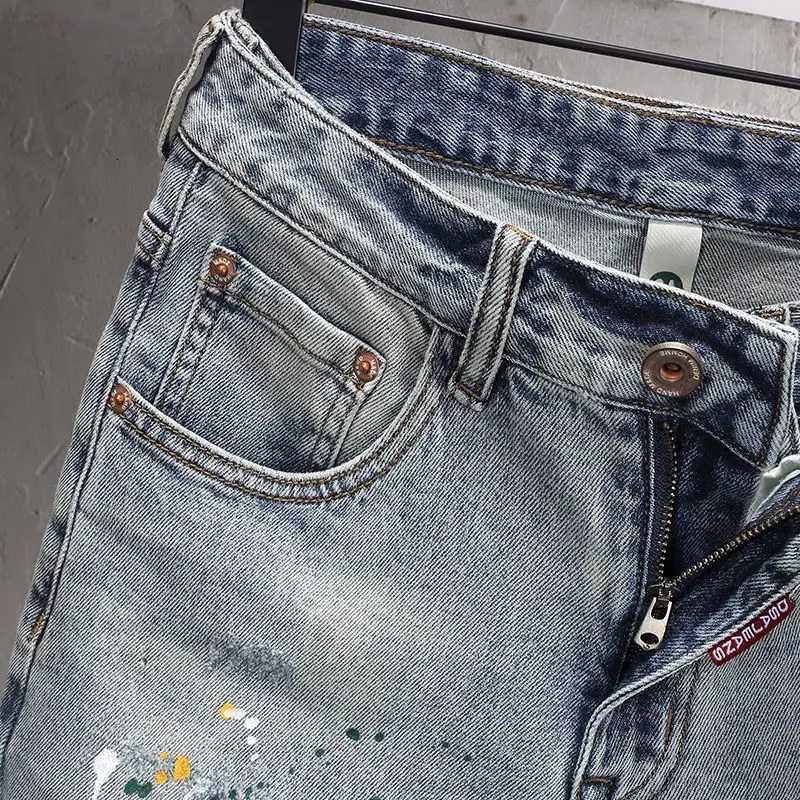 Mens Casual Spring Autumn Pencil Pants Patchwork Washed Hiphop Distressed Slim Designer Luxury Clothing Ink Jet Boyfriend Jeans X250812