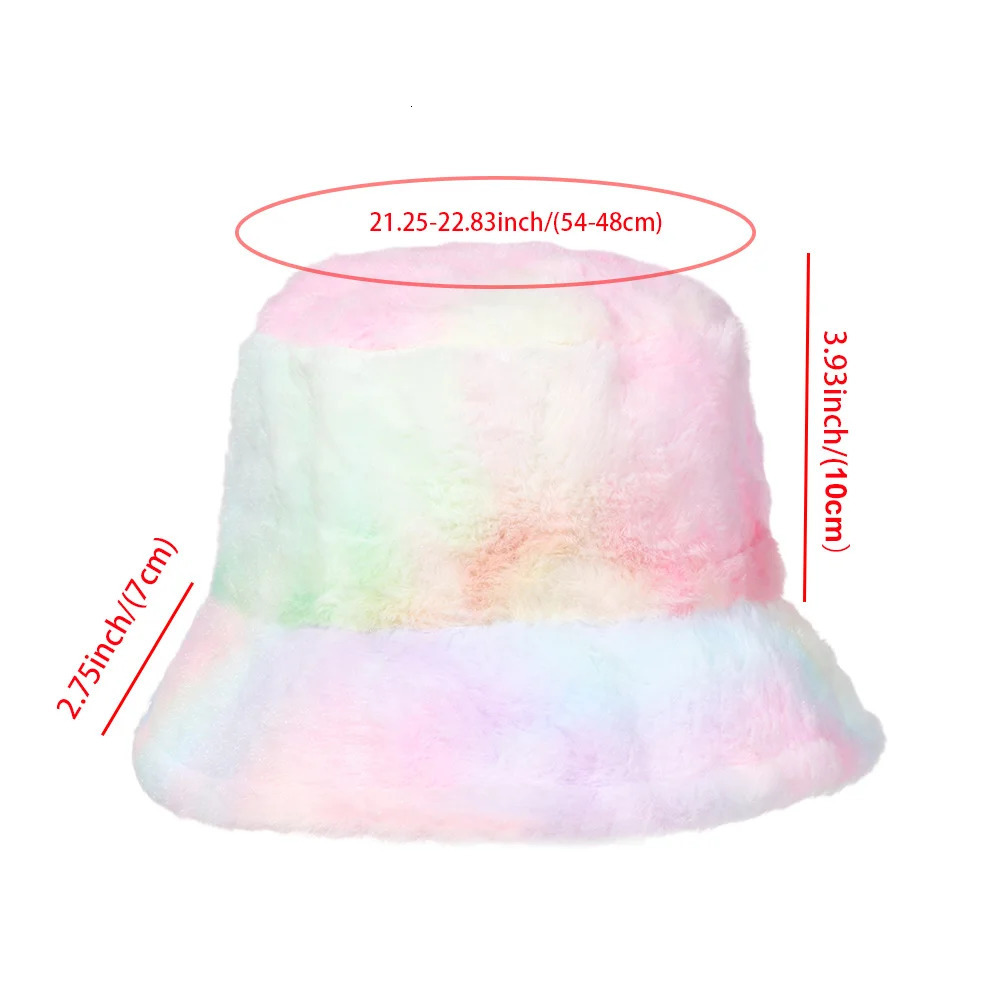 Soft Outdoor Vacation Girls Faux Fur Cap Tie-Dye Bucket Hats Winter Warm Hat Fishing Caps 250808