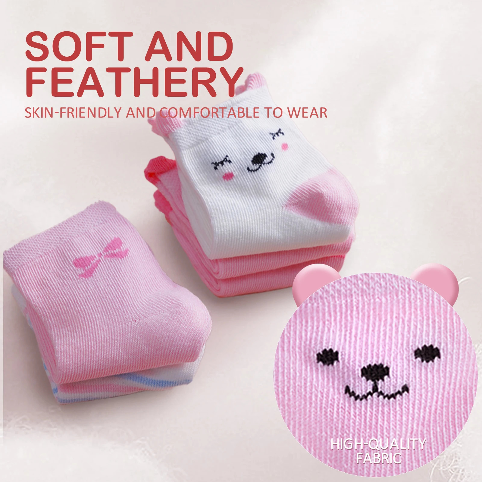 5Pairs Kids Girl Cartoon Socks Cotton Round Neck Mid Tube little Cute Pink Bear Pattern Sock Breathable Baby 08Years 250812