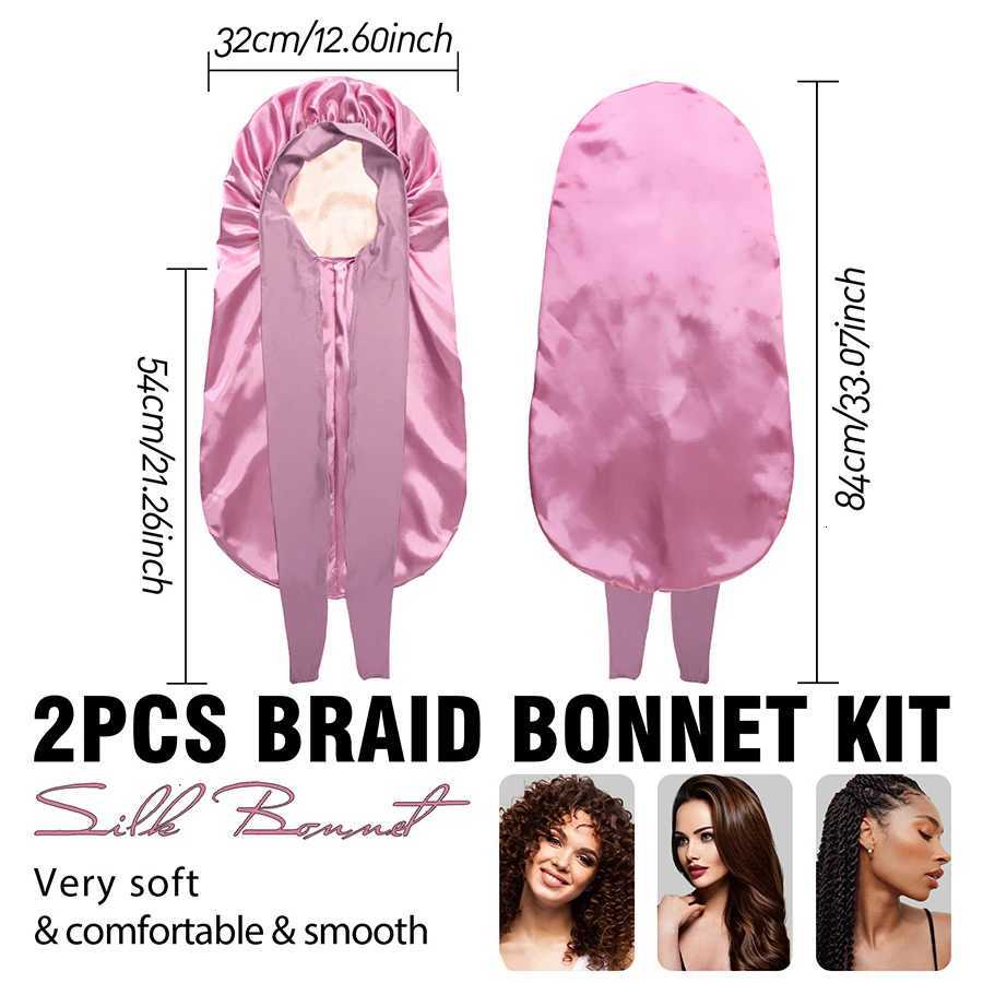 High Quality Silky Long Satin Bonnet Wide-Brimmed Extra Large Size Nightcap with Elasticated Floppy Band for Natural Curly Hair XJ250812