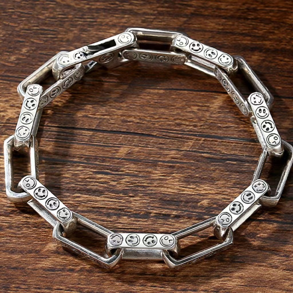 bracelet designer bracelet women Bracelets men and women smiling faces trendy Korean style silver chain retro designer bracelet luxury jewelry bracelet men