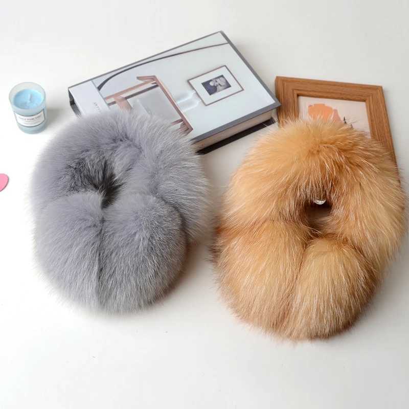 100% Winter Natural Real Fox Fur Earmuffs Plush Warm Decorate Women Cute Solid Ear Warmer Headphones Neck Warm Bib Scarf XJ250812