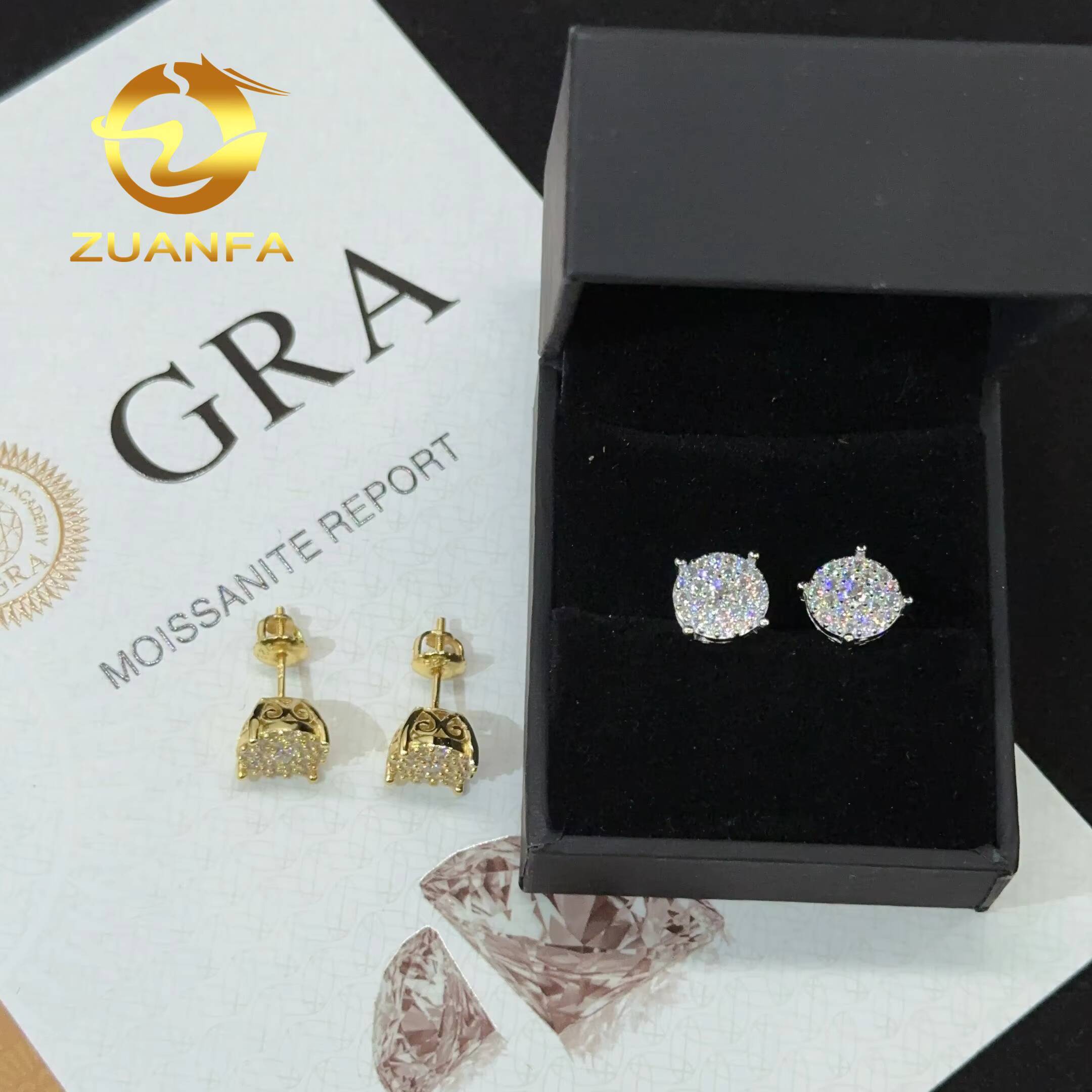 Fashion Screw Back Earrings VVS Moissnite Hiphop 925 Silver 10k Gold Plated Full Pave Stud Earrings for Men and Women