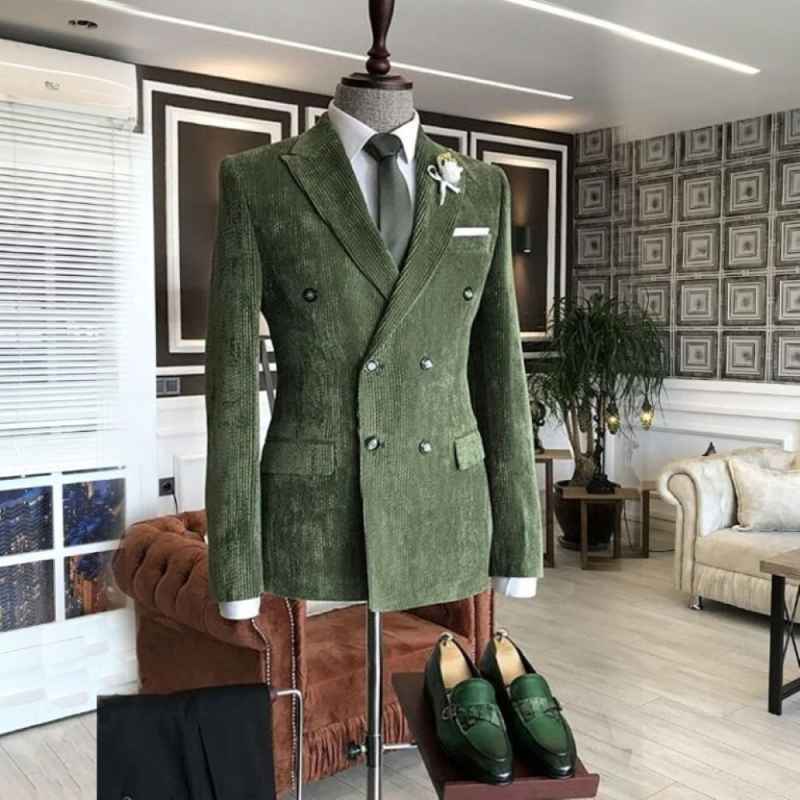 Elegant Corduroy Men Suits Double Breasted 1 Pieces Jacket Slim Groom Tuxedos Formal Business Occasions Customized