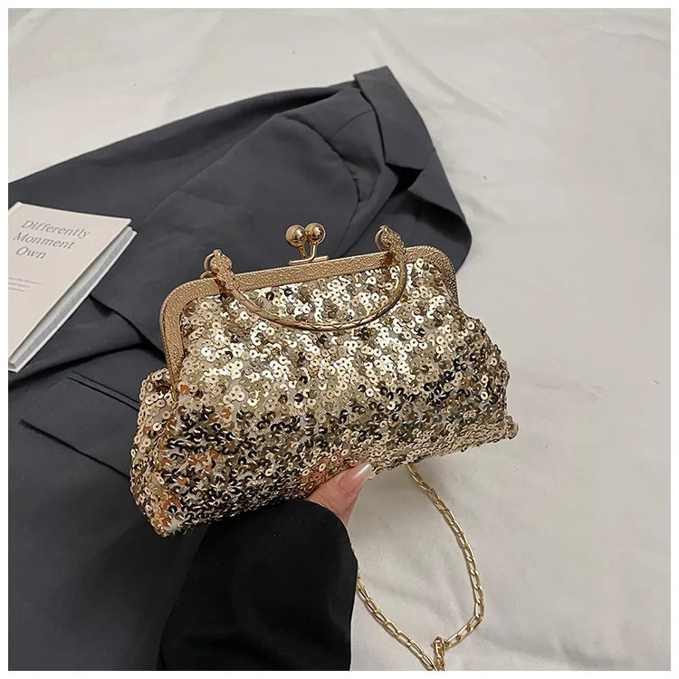 Trendy Shining Gold Silver Pink Sequin Ladies Dinner Evening Bags Metal Chain Shoulder Bag Crossbody For Women Prom Party Clutch 250809