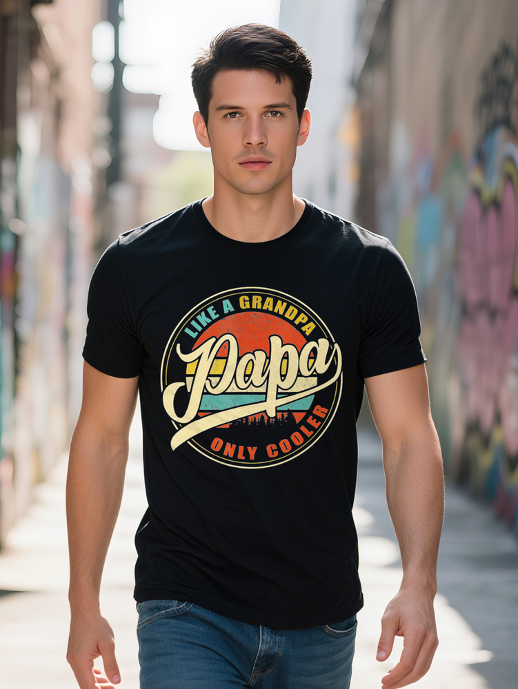 Vibrant PAPA Cartoon Alphabet Graphic T-Shirt Soft Medium Stretch Crew Neck Tee Men Casual Short Sleeve Shirt for