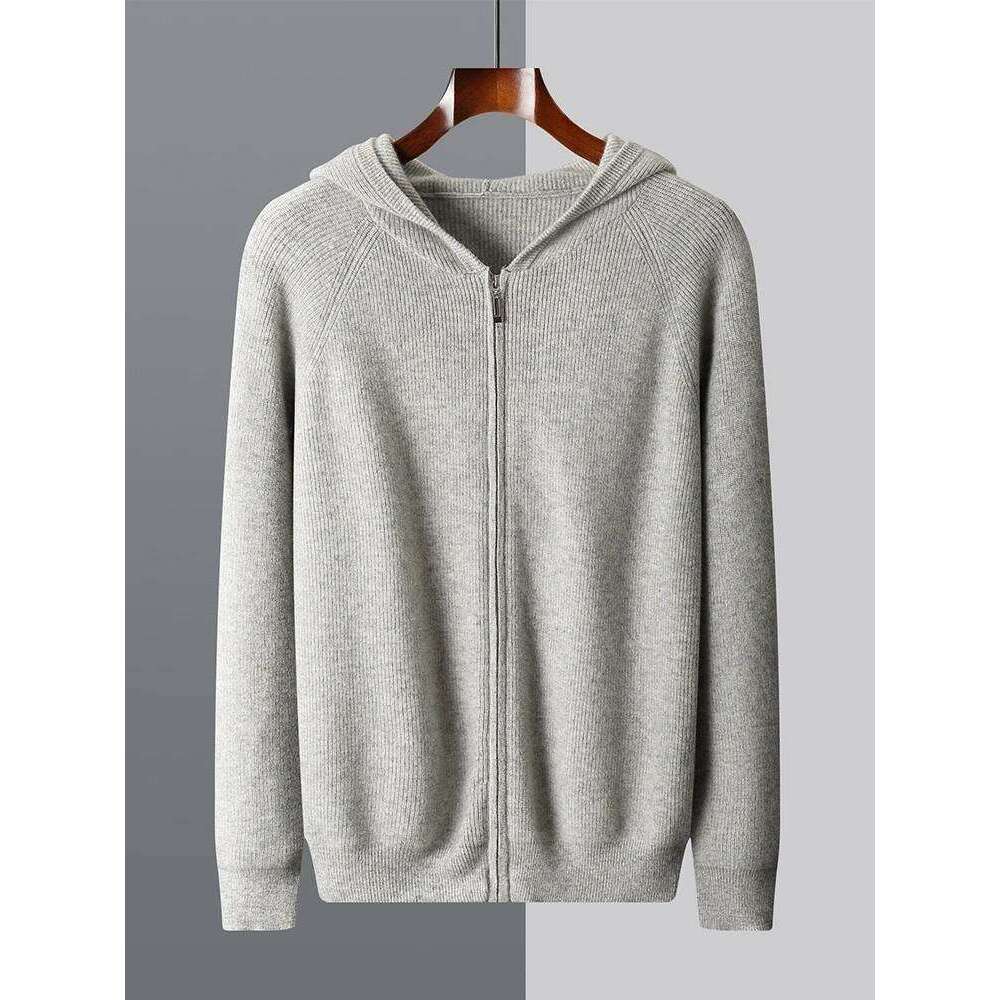 Thicken 100%Pure Wool Zipper Cardigan Men's Hooded Collar Knit Coat Casual Large Size Jacket Autumn Winter New Base Shirt 250812