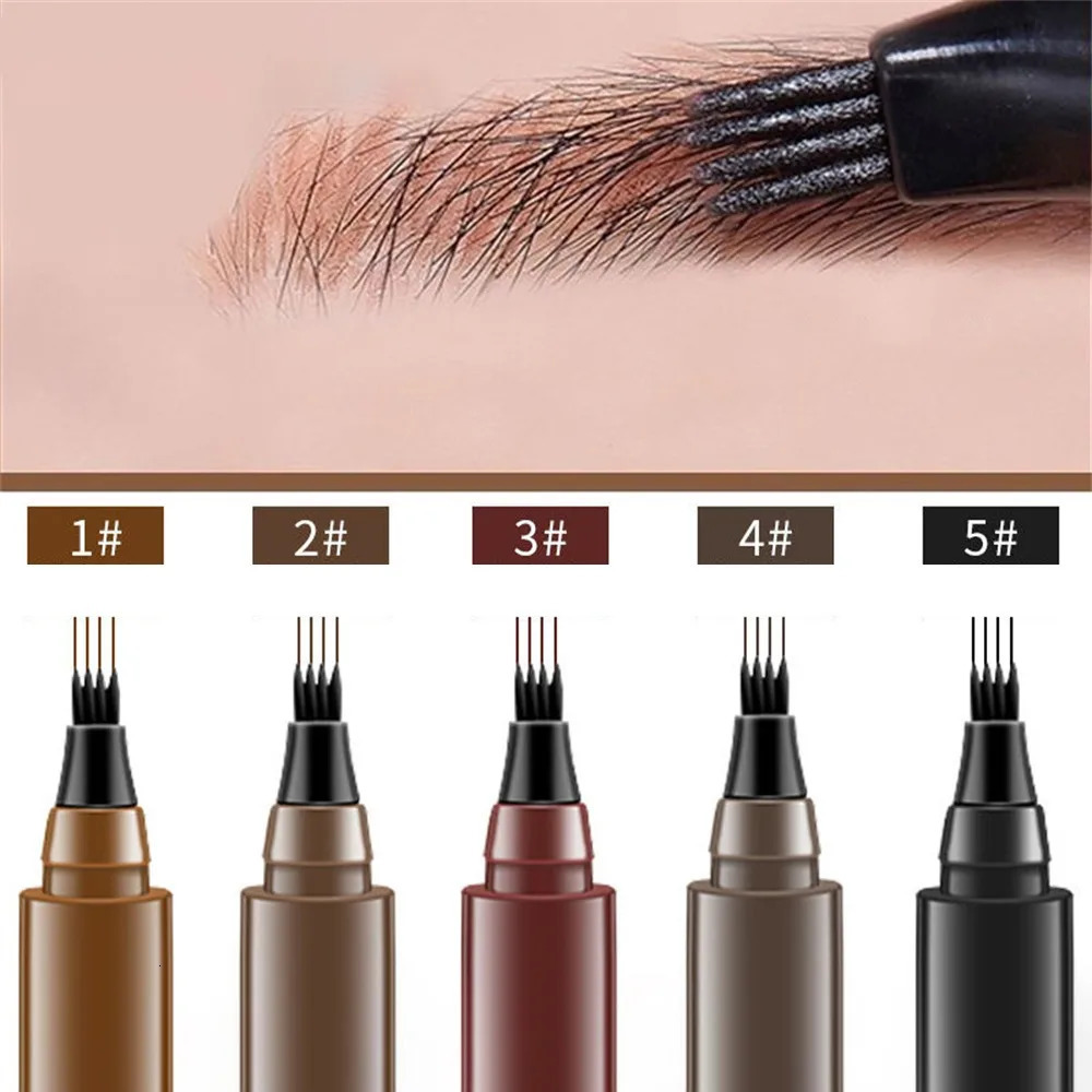 5 Colors Microblading Eyebrow Pen Waterproof Liquid Eyebrow Pencil Long Lasting Eyebrow Pen 4 Points Eye Brow Pen Cosmetics 250809