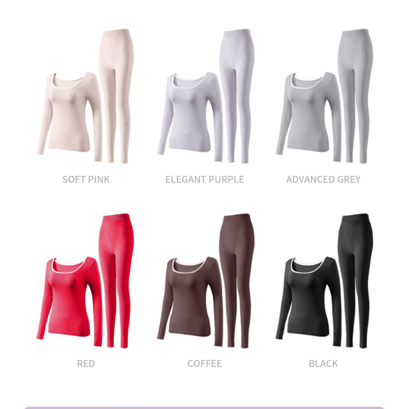Yoga tights women's generous collar French thin style heating body slim clothes and pants set base set on daily be gift for mom and girlfriend.