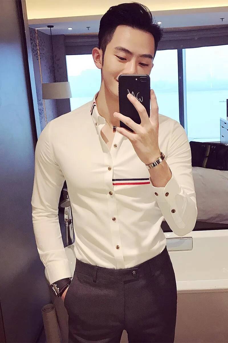 Brand Clothing Male Spring High Quality Long Sleeve Mens Slim Fit lapel Leisure Shirts Fashion Tops Plus Size S-3XL ddmymarket