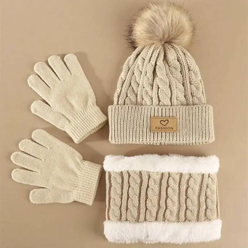 Toddler Kids Pom Decor Beanie Infinity Scarf & Gloves Boys Girls Winter Warm Suit ddmythur