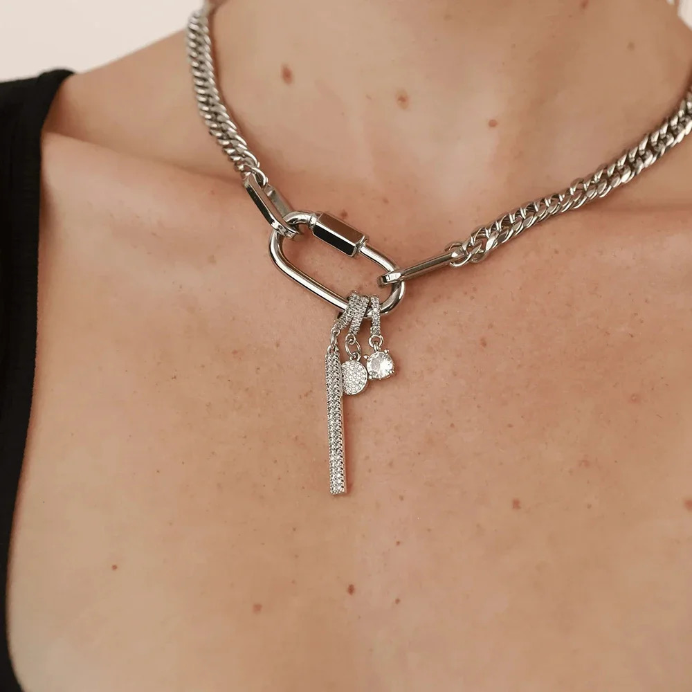 Waterproof Jewelry Tarnish Free 18K Gold Plated Stainless Steel Two Tone Chunky Charm Necklace for Women Cuban Chains Choker 250807