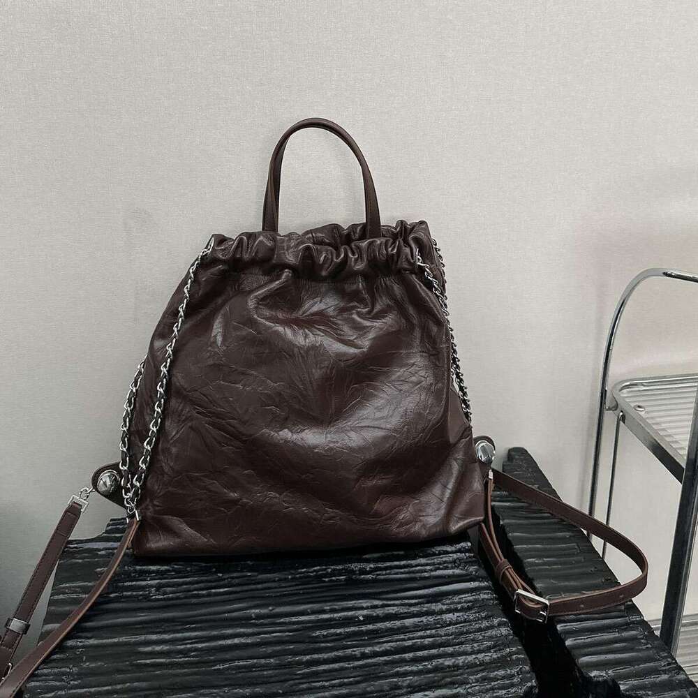 New Genuine Leather Handheld Pattern Women's Top Layer Cowhide Double Backpack Large Capacity Single Shoulder Chain Bag designer bag B5