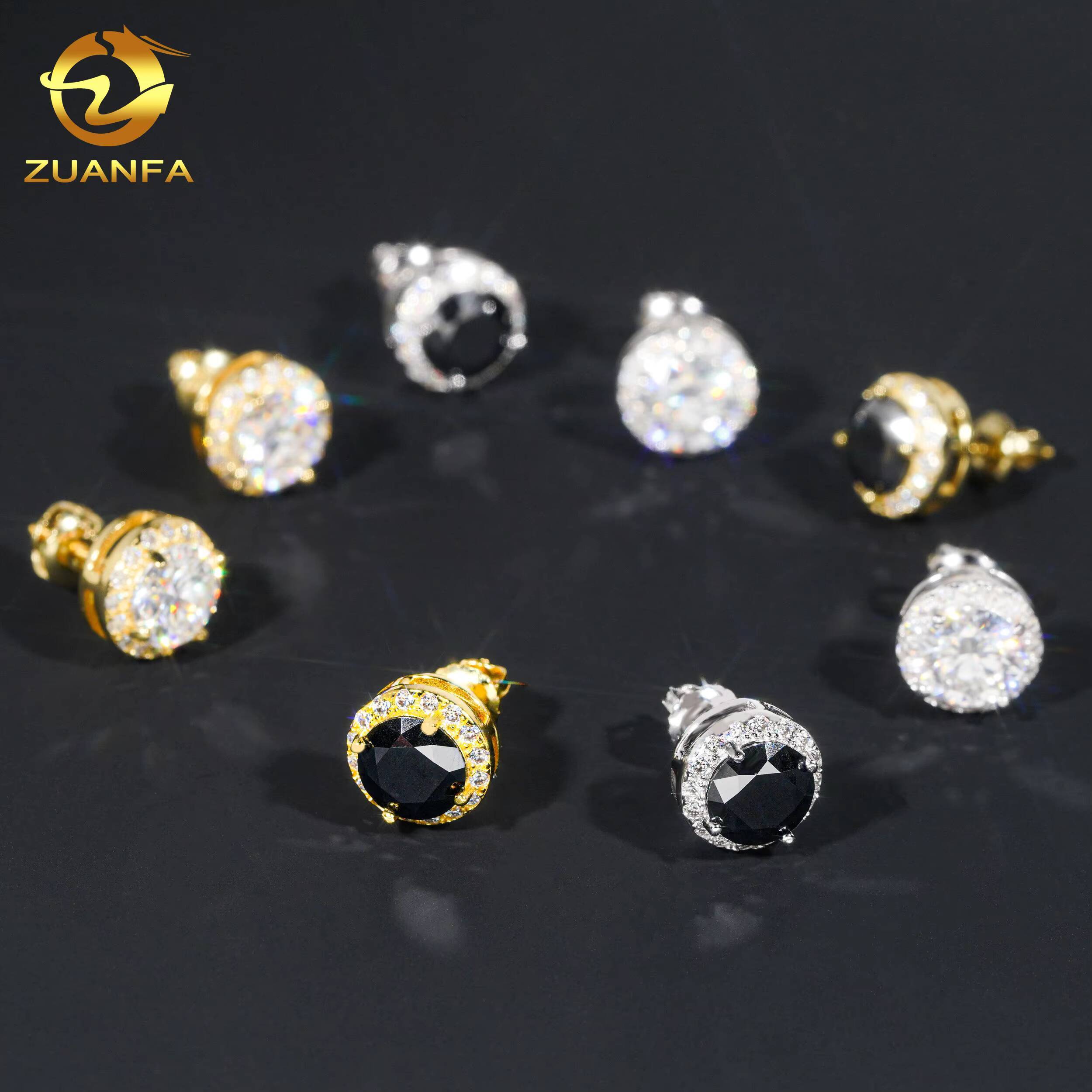 Drop Shipping Screw Back 18k Plated Moissanite Stud Earrings 925 Silver Classic Solitaire Halo Black Moissanite Diamond Earring