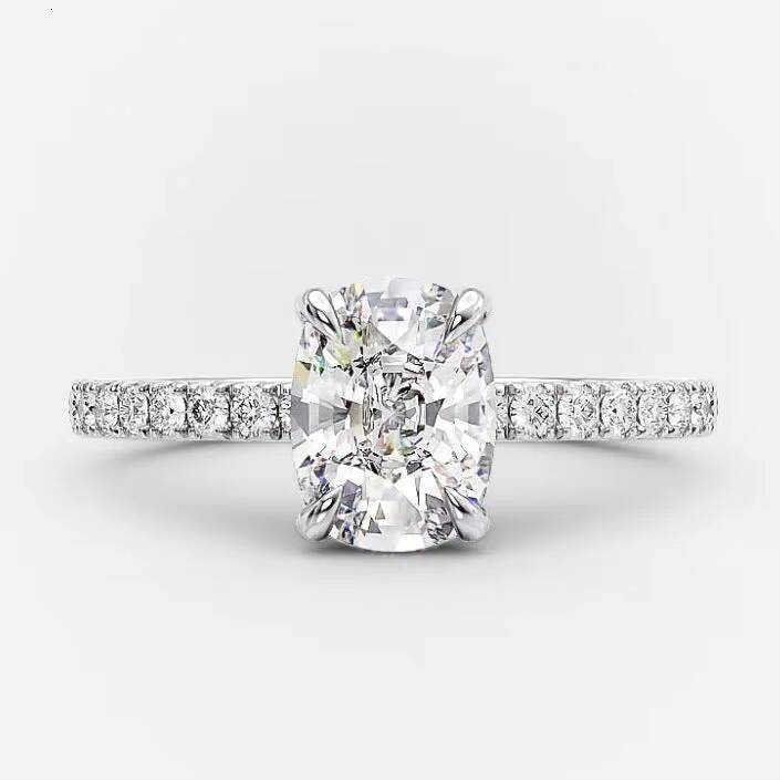 Luxury Jewelry Vermeil Cushion Cut Moissanite Solitaire Diamond 925 Sterling Silver Halo Engagement Ring