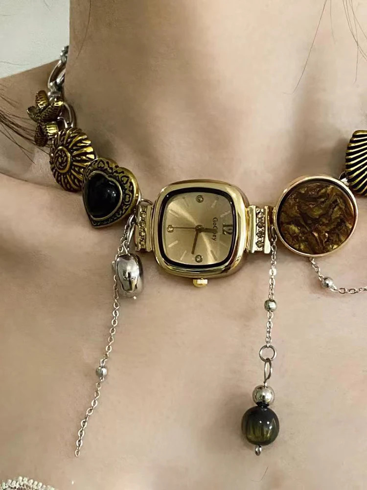 Stylish Punk Watch Necklace for women Retro elegant trend choker Exaggerated party jewelry accessories 250807