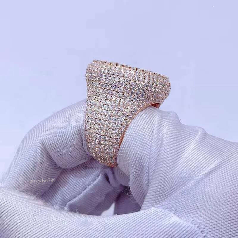 Designer's new ringGra Certificated Rose Gold Iced Out Hip Hop Moissanite Ring Men Vvs
