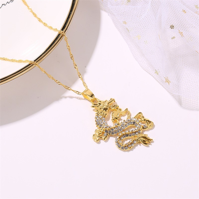 2024 Year -Encrusted Gold Pendant Domineering Chinese Sweater Chain Twee Zoc Flying Dragon Necklace