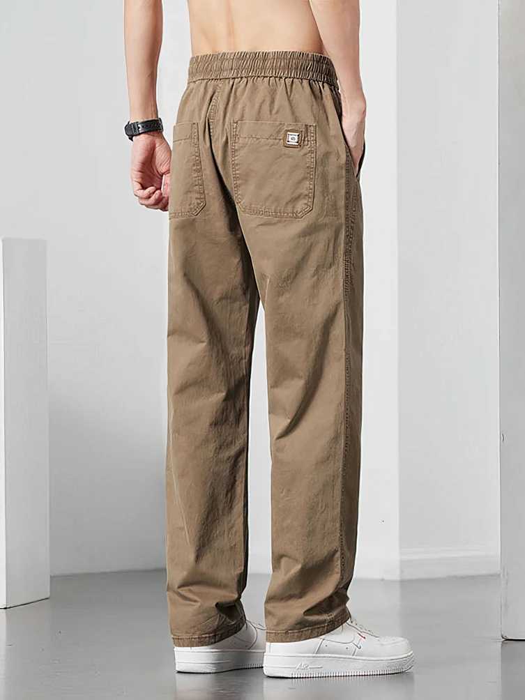 Straight Casual Cargo Pants Men Wide Leg Brown Long Cargo Business Work Trousers Drawstring Baggy Sweatpants Male X250812