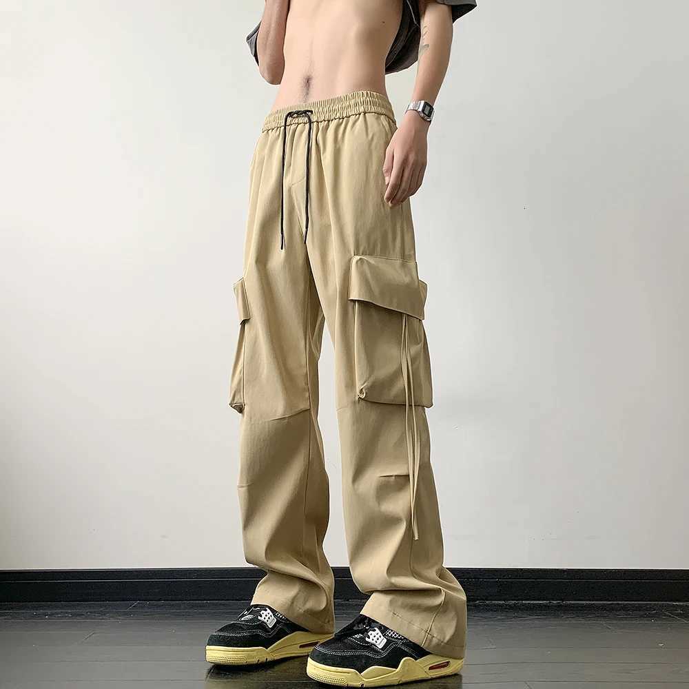 2025 Style Casual Pants Cargo Trousers High Street Drawstring Workwear Trendy Loose Versatile Straight Wide-Leg Casual Pants X250812