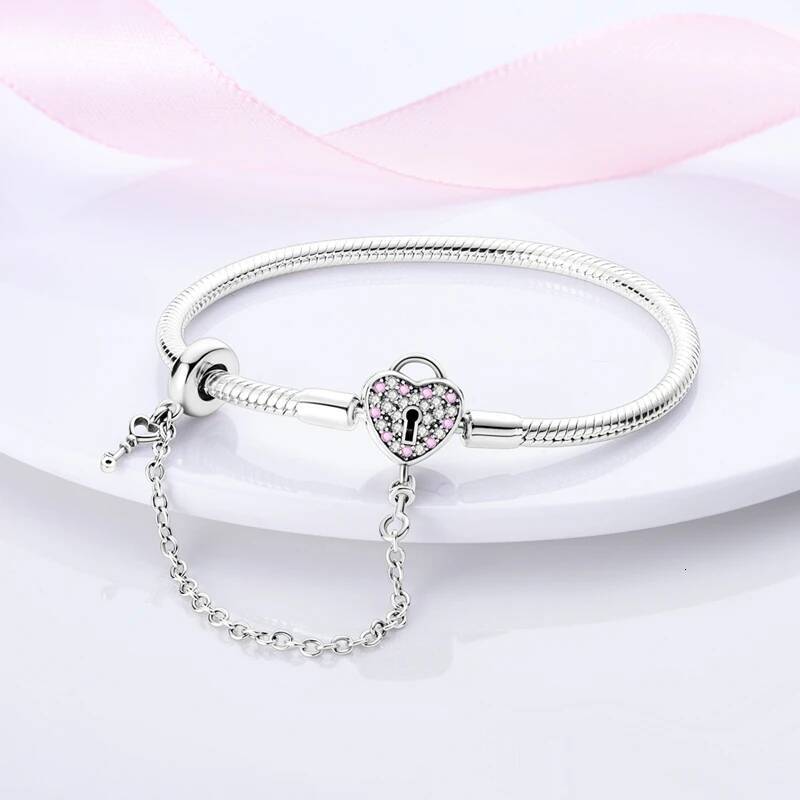 Original Sterling Sier 17-20CM Love Heart Pave Zirconia Bracelet for Women DIY Charm Jewelry Gifts