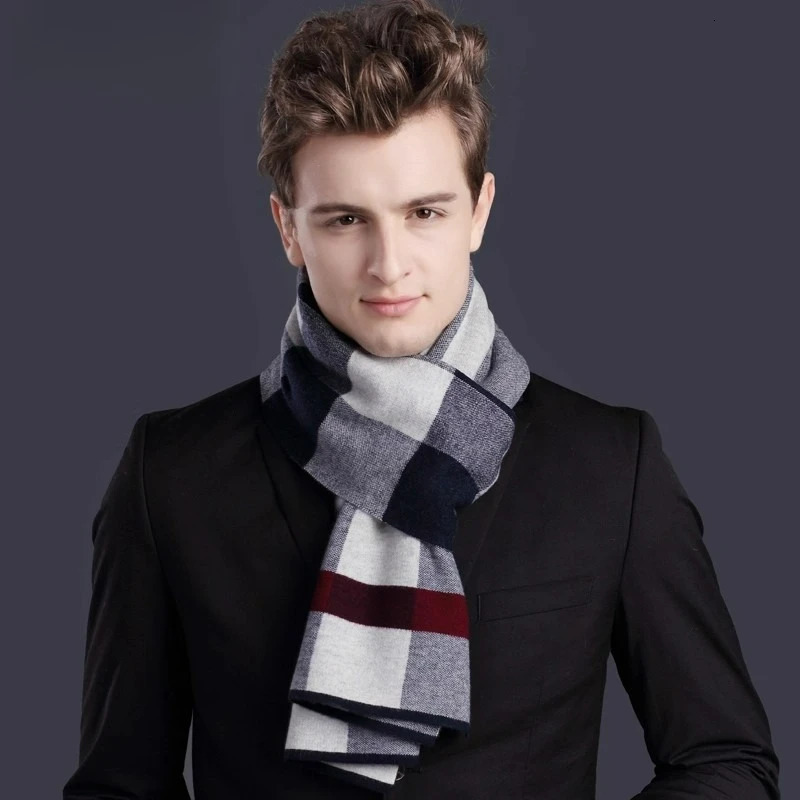 High Quality 100% Wool Scarf Men Autumn Winter Pure Wool Thick Warm Business Male Muffler Plaid Thermal Gents Wool Wraps 250812