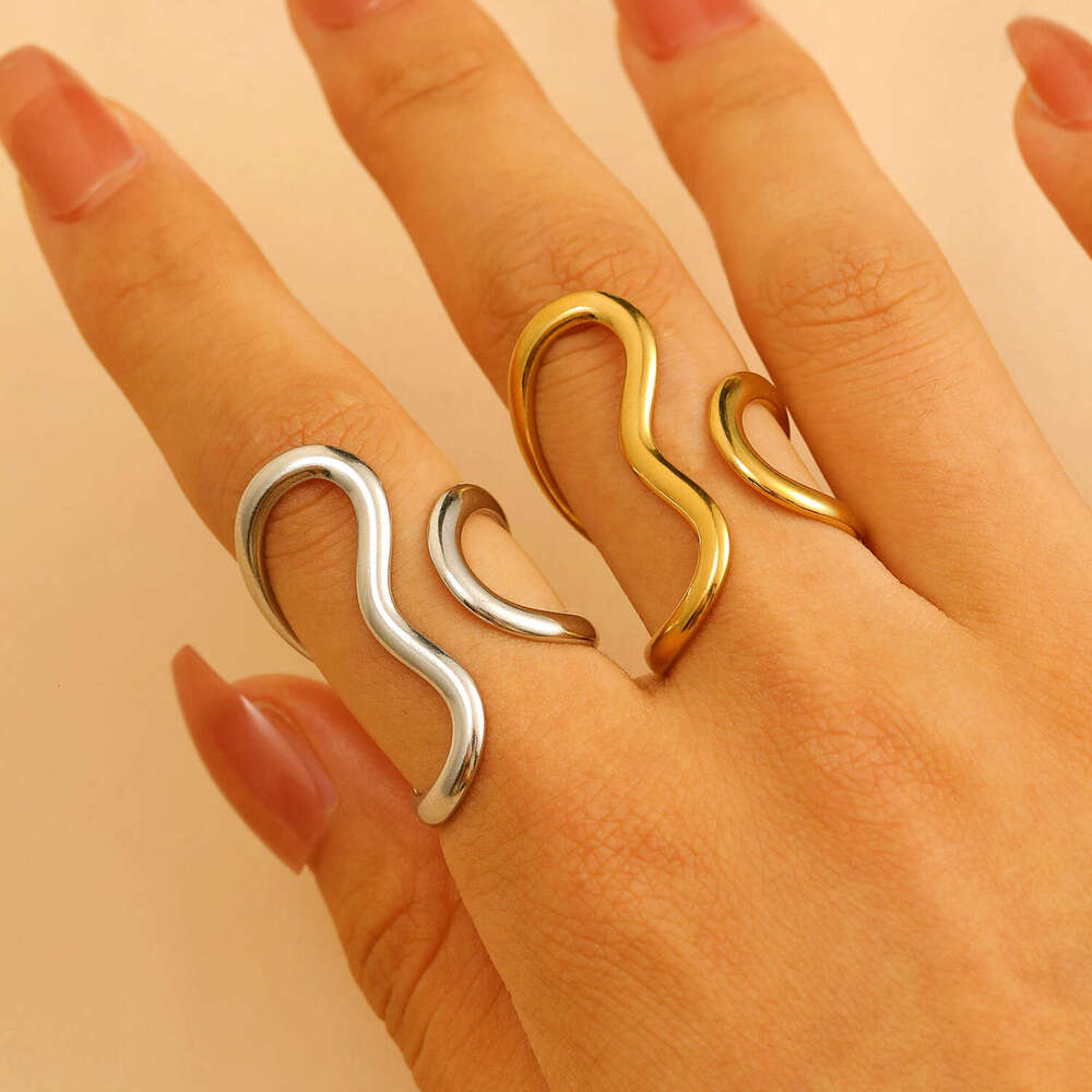 Real Gold Stainless Steel for Women High-end Color-blocking Water Drop Lava Geometric Ring