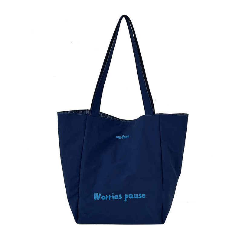 New Denim Two-Sided Embroidered Canvas Korean Ins Style Tote Casual Shoulder Large Capacity Bag